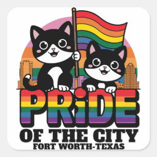 Sticker Carré Fierté de Fort Worth City Texas USA Rainbow Flag