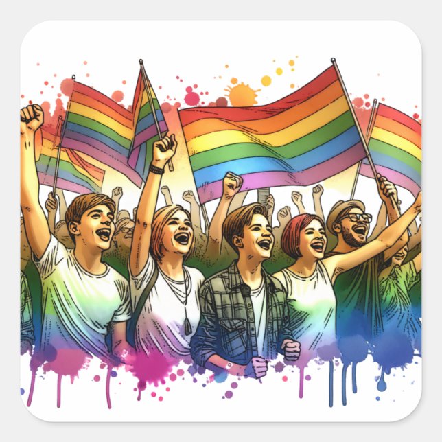 Sticker Carré fierté | LGBTQIA + Personnes et drapeaux (Devant)