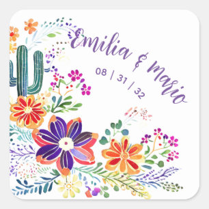 Sticker Carré FIESTA Cactus Artisanat Fleurs Personnalisé