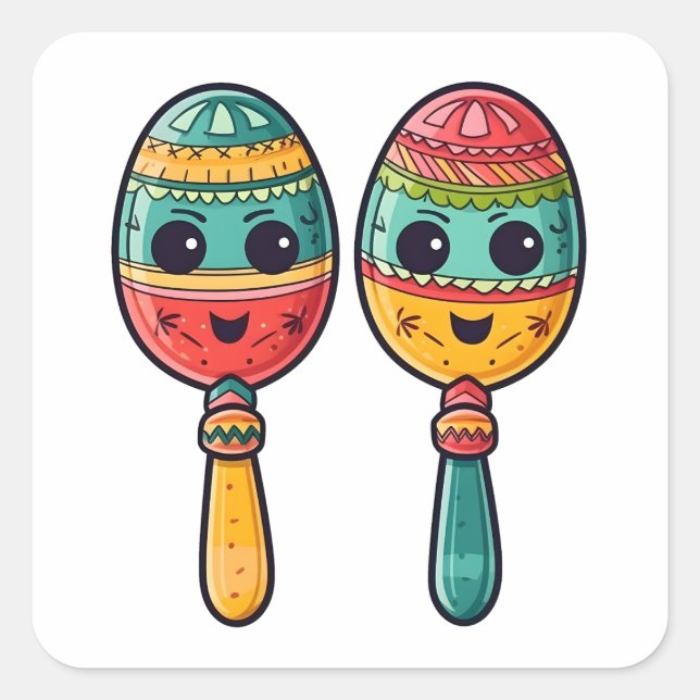 Sticker Carré Fiesta Cute Maracas mexicaine (Devant)