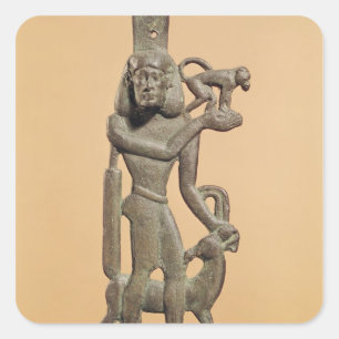 Sticker Carré Figure d'un homme tenant un singe