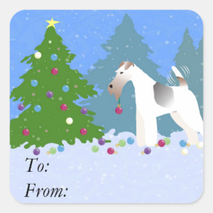 Sticker Carré Fil Fox Terrier Décoration Arbre de Noël - Forêt