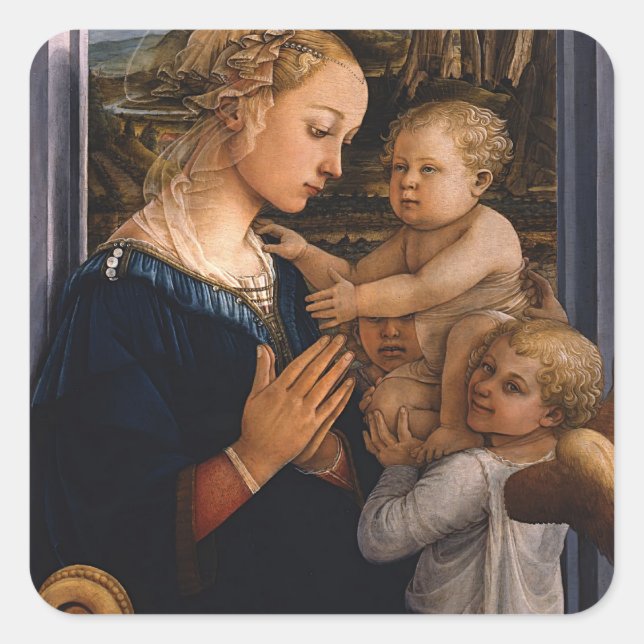 Sticker Carré Filippo Lippi - Madonna et l'enfant avec deux ange (Devant)
