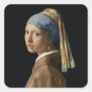 Sticker Carré Fille à oreille perle, c.1665-6 (huile sur toile