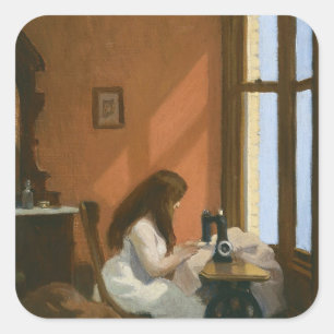 Sticker Carré Fille à une machine à coudre (par Edward Hopper)