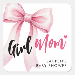 Sticker Carré Fille au ruban rose Maman Cadeau Baby Shower