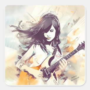 Sticker Carré Fille avec musique rock vibes