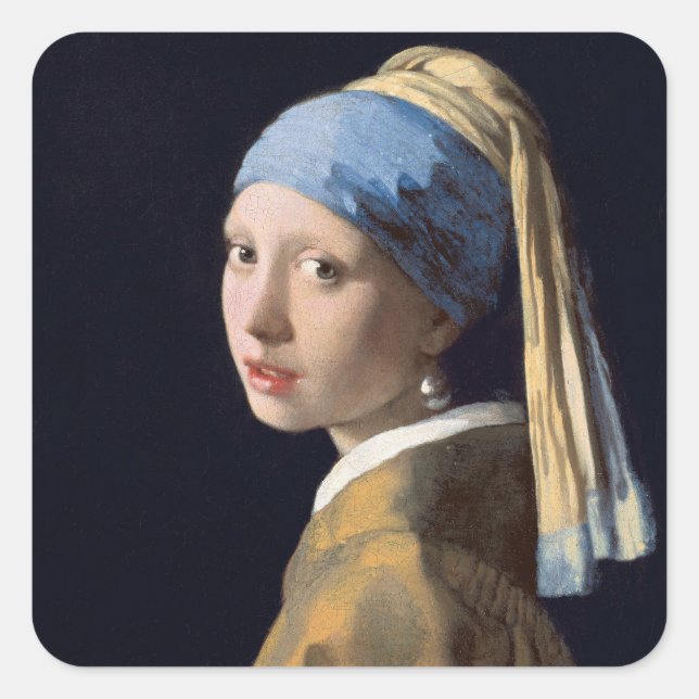 Sticker Carré Fille avec perle à oreille 1665 Johannes Vermeer (Devant)