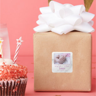 Sticker Carré Fille Baptême Félicitations pour Baby Personnalisé