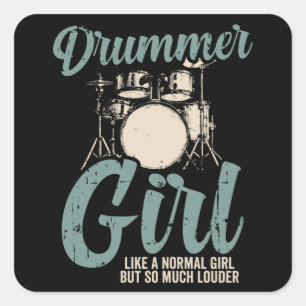 Sticker Carré Fille batteur   Drums Drummer Cadeau