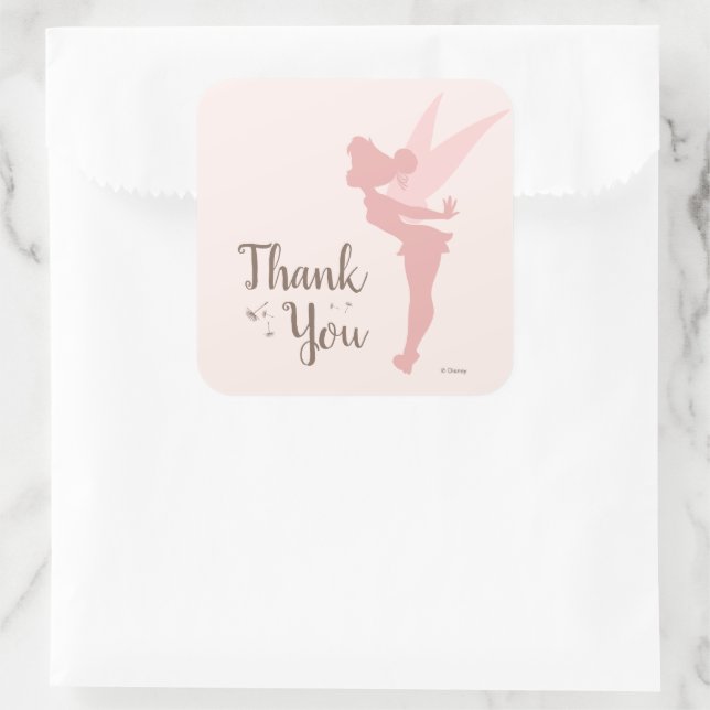 Sticker Carré Fille Bell Tinker rose Anniversaire - Merci (Sac)