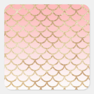 Sticker Carré Fille Blush rose et Parties scintillant de sirène