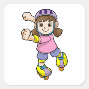 Sticker Carré Fille comme patineur avec patins et casque