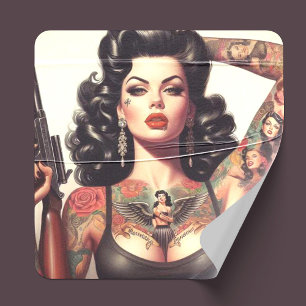 Sticker Carré Fille de tatouage de la vieille école
