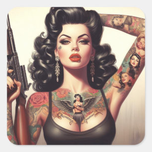 Sticker Carré Fille de tatouage de la vieille école