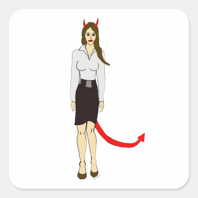 Sticker Carré fille diable (Devant)