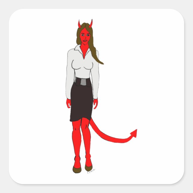 Sticker Carré fille diable (Devant)