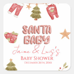 Sticker Carré Fille du Père Noël Garçon Vacances Baby Shower  