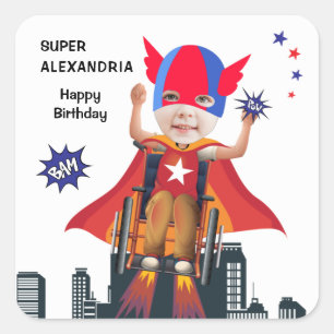 Sticker Carré Fille en fauteuil roulant Superhero Flying Hero An