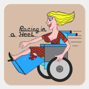 Sticker Carré Fille en haut talon fauteuil roulant Amputé