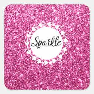Sticker Carré Fille et Glam Parties scintillant rose chaud Éclat