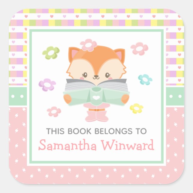 Sticker Carré Fille Fox rose et verte plaque d'immatriculation p (Devant)