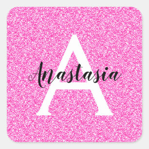 Sticker Carré Fille Glam Parties scintillant rose-chaud étincel
