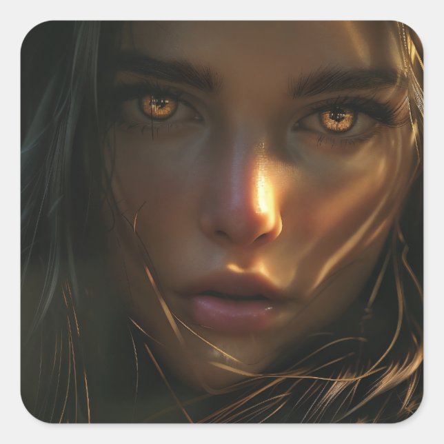 Sticker Carré Fille guerrière dans la jungle 1 (Devant)