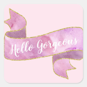 Sticker Carré Fille jolie rose pâle Ruban doré magnifique