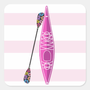 Sticker Carré Fille Kayak en bandes roses