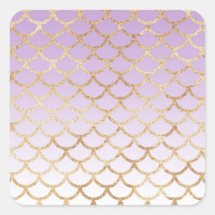 Sticker Carré Fille Lilac Purple Gold Parties scintillant sirène