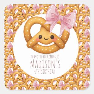 Sticker Carré Fille mignonne au bretzel fête d'anniversaire
