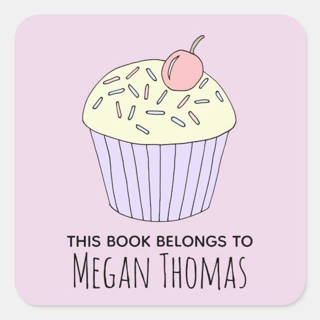 Sticker Carré Fille mignonne Ce livre appartient à Cupcake Muffi (Devant)