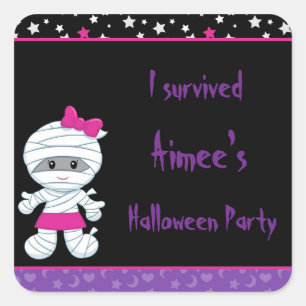 Sticker Carré Fille mignonne Maman fête d'Halloween 'I Survied'