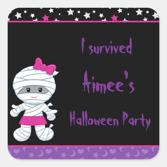 Sticker Carré Fille mignonne Maman fête d'Halloween 'I Survied' (Devant)