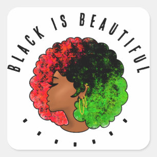 Sticker Carré Fille noire panafricaine femme rouge vert fierté a
