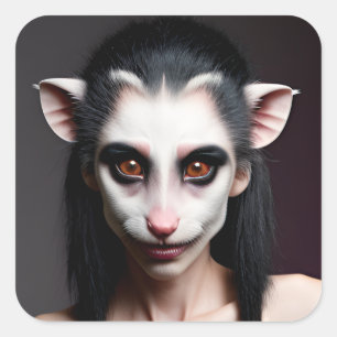 Sticker Carré Fille Opossum bizarre