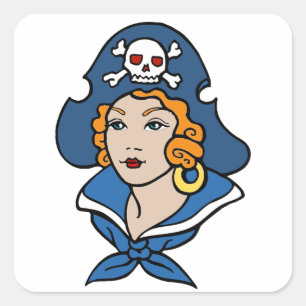 Sticker Carré Fille Pirate