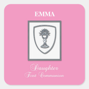 Sticker Carré Fille, première communion chalice argent