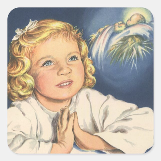 Sticker Carré Fille priant pour Jésus-Christ, prières au coucher (Devant)