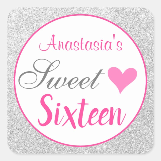 Sticker Carré Fille princesse rose et Sweet sixteen Parties scin (Devant)