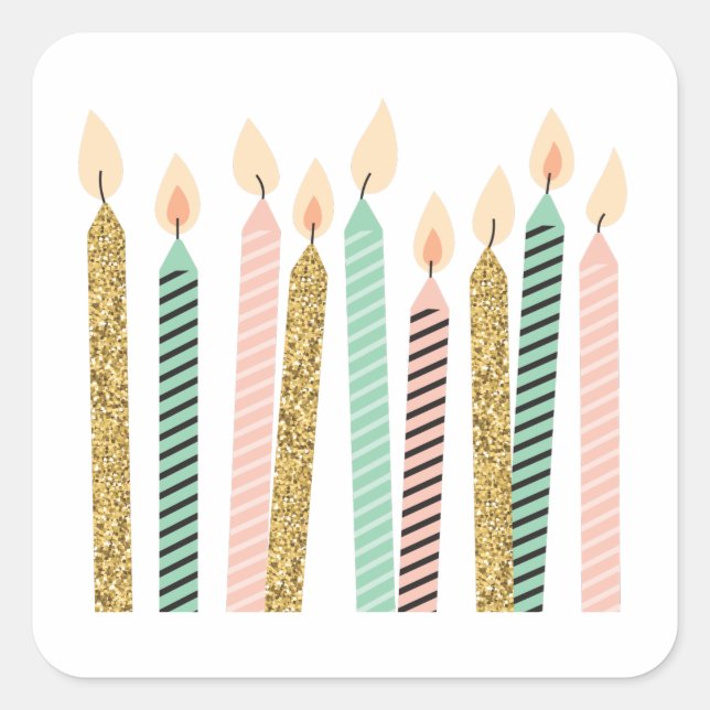 Sticker Carré Fille Rose Or Anniversaire Joyeux Anniversaire Jol (Devant)