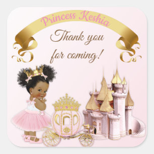 Sticker Carré Fille royale de princesse Castle Carriage Pink