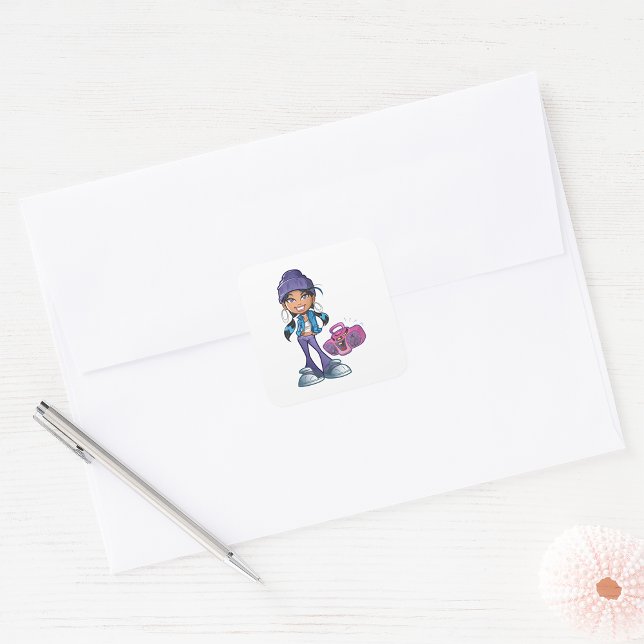 Sticker Carré Fille super Avec Stéréo (Créateur téléchargé)