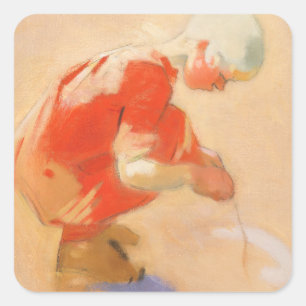 Sticker Carré Fille sur le sable, Helene Schjerfbeck