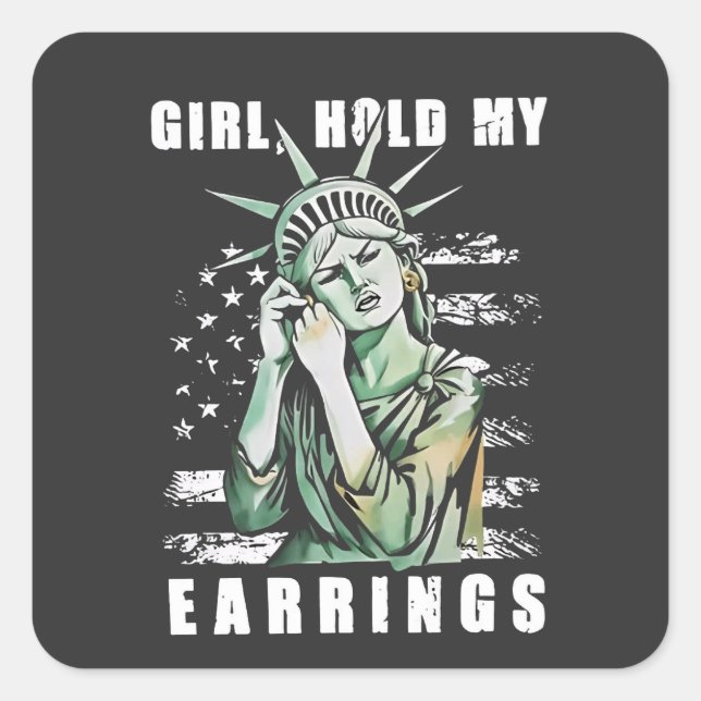 Sticker Carré Fille, Tiens mes oreilles Liberté Statut Américain (Devant)