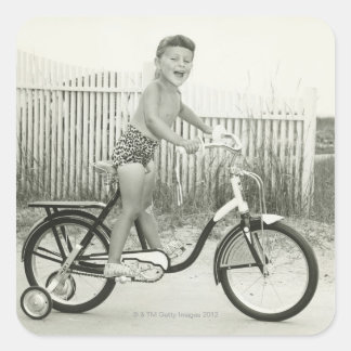 Sticker Carré Fille vélo équitation