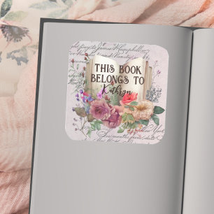 Sticker Carré Filles Aquarelle Floral Ce Livre Appartient À