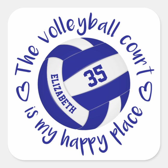 Sticker Carré filles bleu blanc volleyball heureux lieu typograp (Devant)