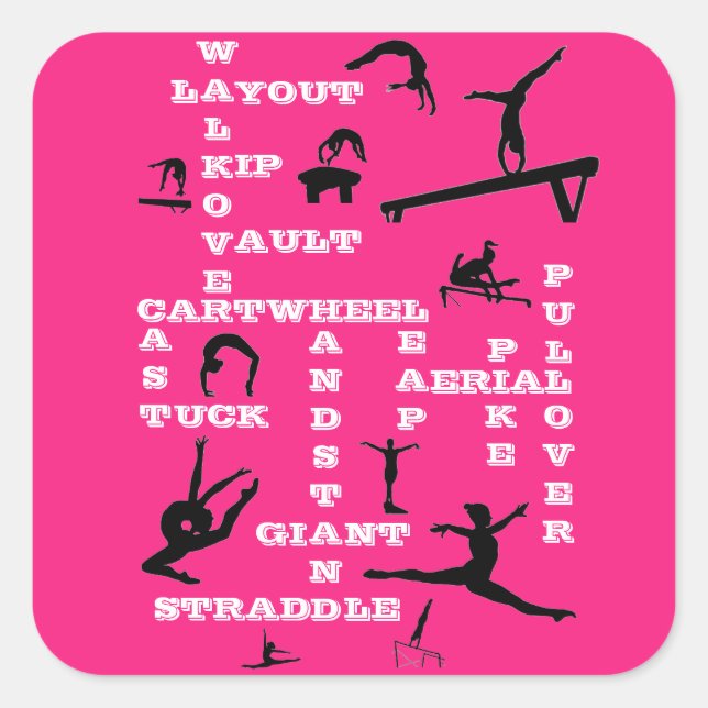 Sticker Carré Filles Gymnastique Compétences Mot de passe Hot Ro (Devant)